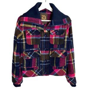 Dollhouse Outerwear Wool Blend Plaid Button Up Cropped Jacket Sz SP Y2K Academia